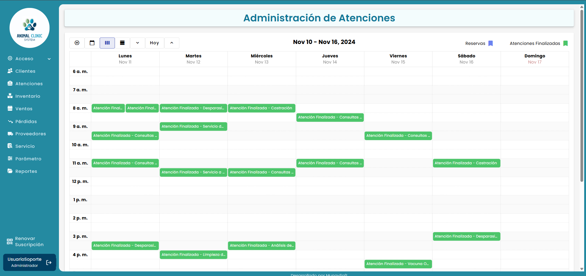 Captura del sistema Animal Clinic System
